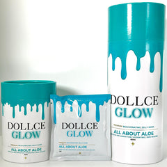 Dollece Glow skincare products on a white background