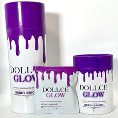 Three Dolllce Glow berry bright hair products on a white background