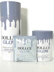 DOLLCIE GLOW skincare products on a white background